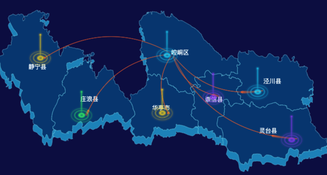 echarts平凉市地图geoJson数据-飞线图