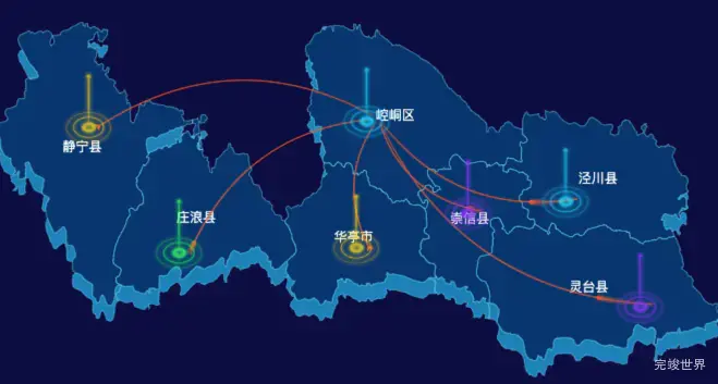 echarts平凉市地图geoJson数据-飞线图