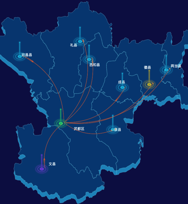 echarts陇南市地图geoJson数据-飞线图
