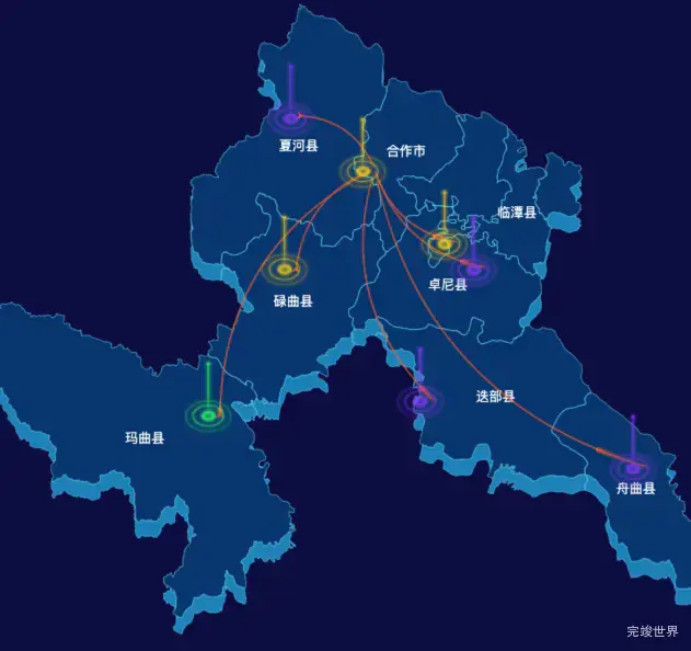 echarts甘南藏族自治州地图geoJson数据-飞线图