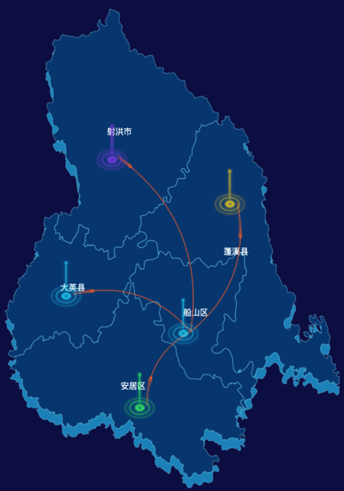 echarts遂宁市地图geoJson数据-飞线图