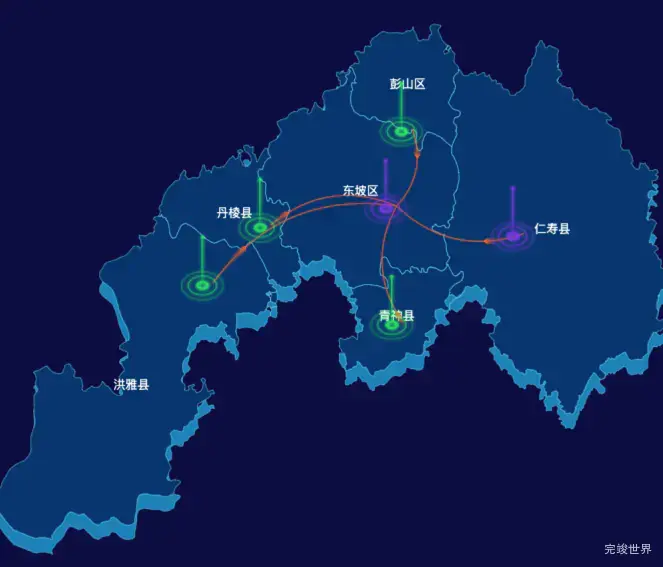 echarts眉山市地图geoJson数据-飞线图