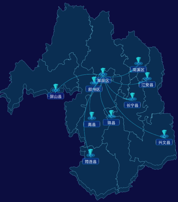 echarts宜宾市地图geoJson数据-自定义文字