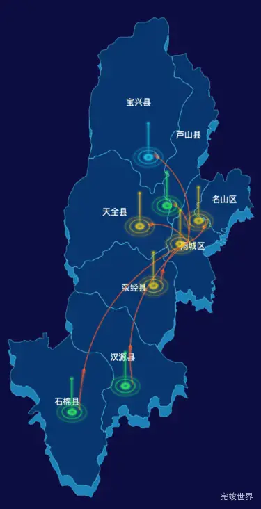 echarts雅安市地图geoJson数据-飞线图