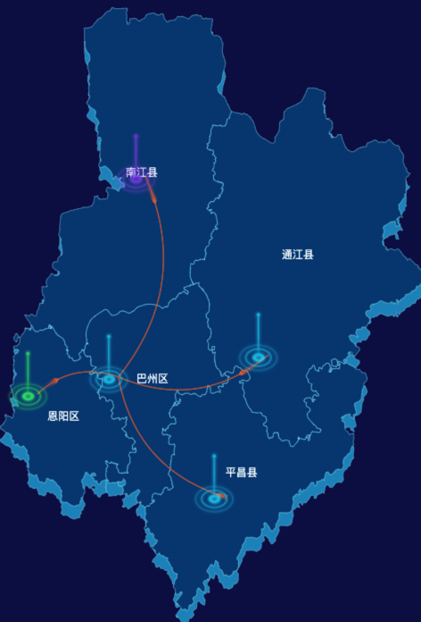 echarts巴中市地图geoJson数据-飞线图