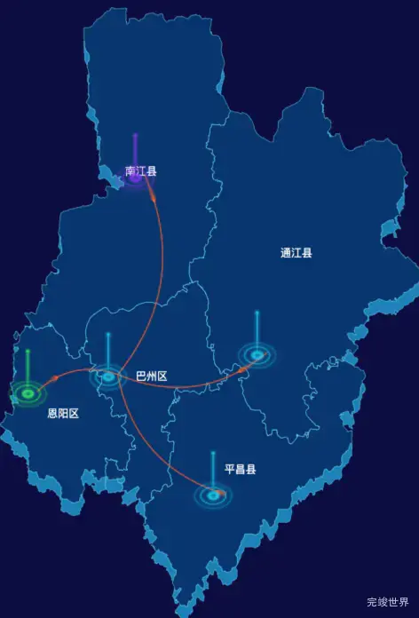 echarts巴中市地图geoJson数据-飞线图