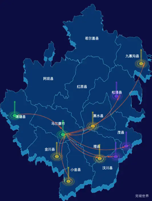 echarts阿坝藏族羌族自治州地图渲染效果实例-飞线图