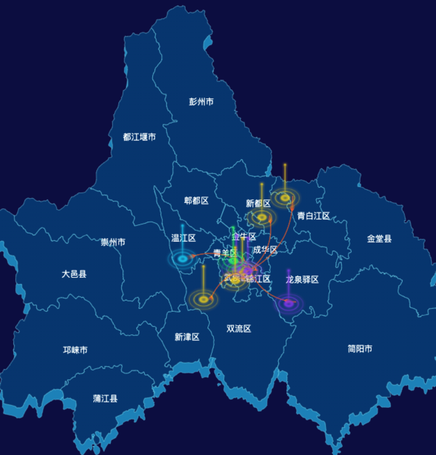 echarts成都市地图迁徙图效果实例