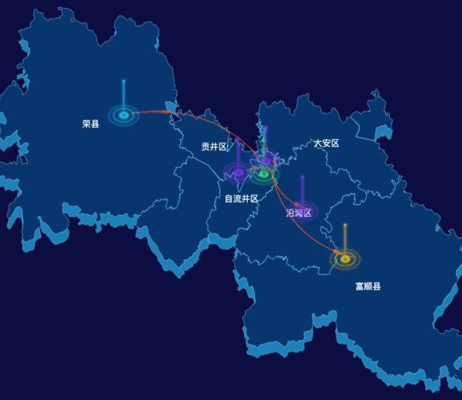 echarts自贡市渲染效果实例-飞线图