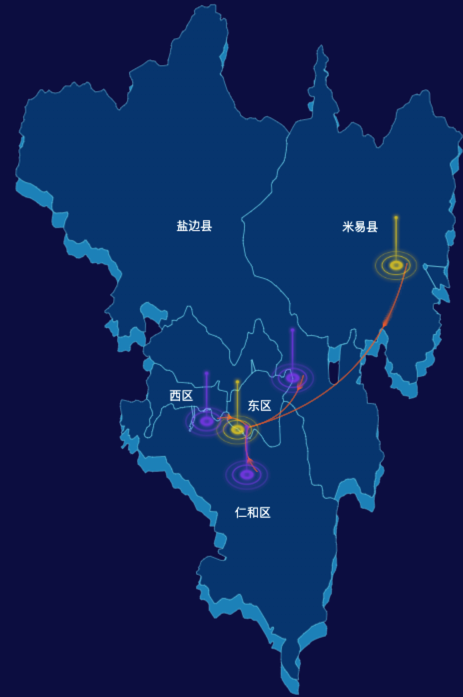 echarts攀枝花市地图渲染效果实例-飞线图