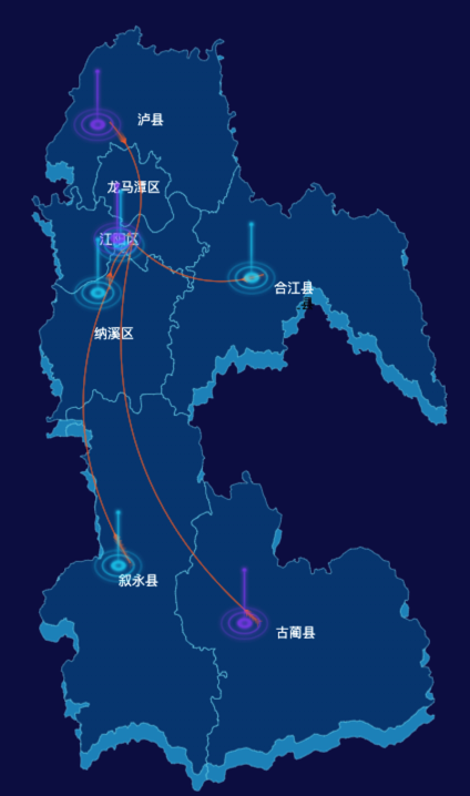 echarts泸州市地图渲染效果实例-飞线图