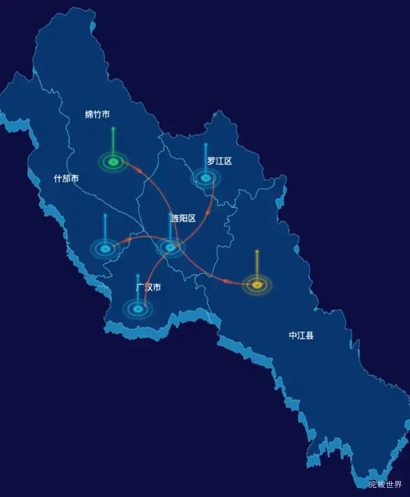 echarts德阳市地图渲染效果实例-飞线图