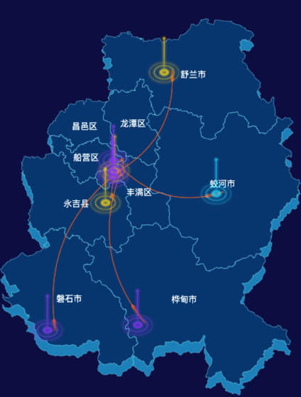 echarts吉林市地图渲染效果实例-飞线图