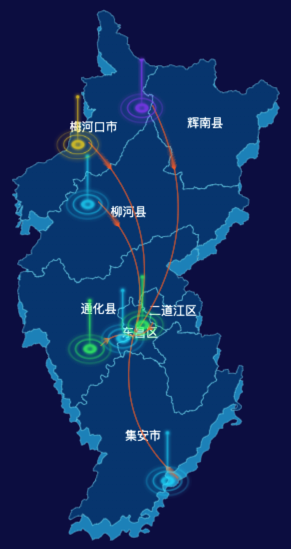 echarts通化市地图渲染效果实例-飞线图