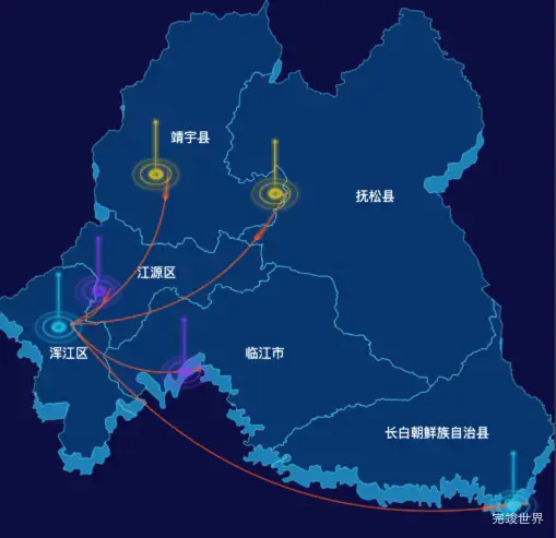 echarts白山市地图渲染效果实例-飞线图