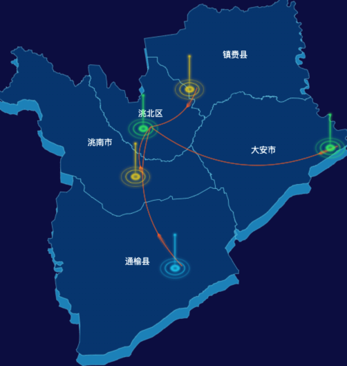 echarts白城市地图渲染效果实例-飞线图
