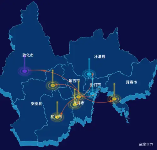 echarts延边朝鲜族自治州地图渲染效果实例-飞线图