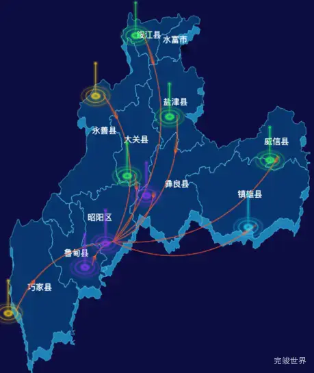 echarts昭通市地图渲染效果实例-飞线图