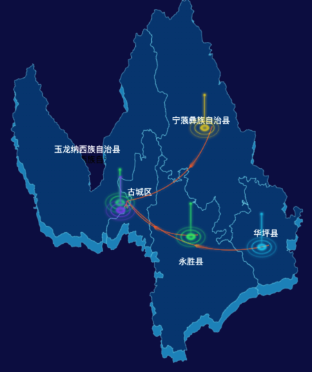 echarts丽江市地图渲染效果实例-飞线图