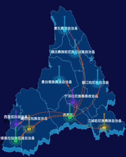 echarts普洱市地图渲染效果实例-飞线图