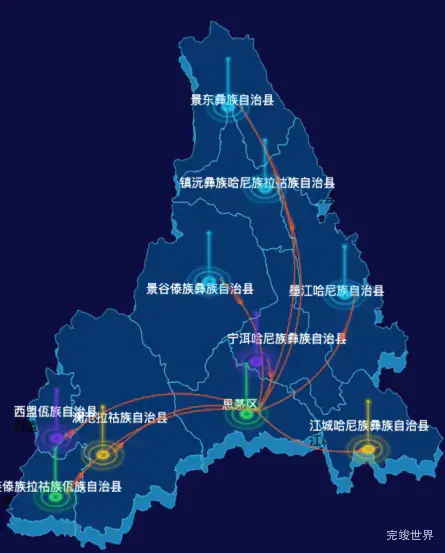 echarts普洱市地图渲染效果实例-飞线图