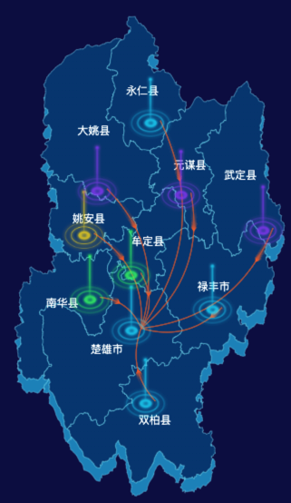 echarts楚雄彝族自治州地图渲染效果实例-飞线图