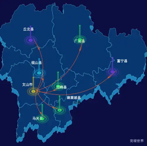 echarts文山壮族苗族自治州地图渲染效果实例-飞线图