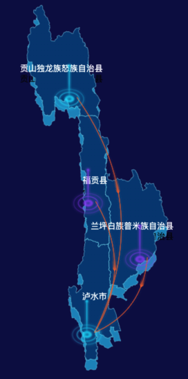 echarts怒江傈僳族自治州地图渲染效果实例-飞线图
