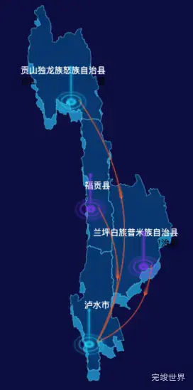 echarts怒江傈僳族自治州地图渲染效果实例-飞线图