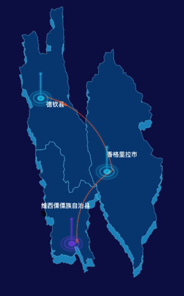 echarts迪庆藏族自治州地图渲染效果实例-飞线图