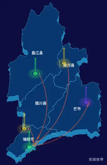 echarts德宏傣族景颇族自治州地图渲染效果实例-飞线图