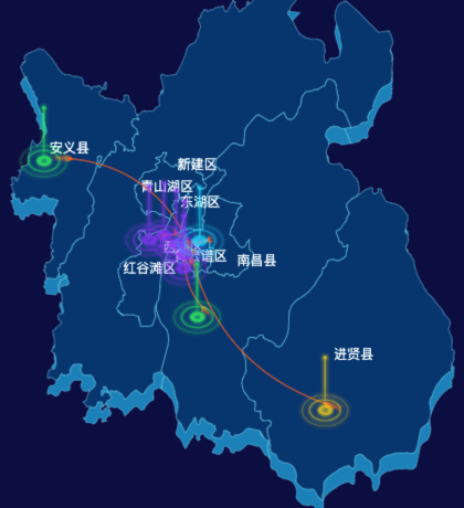 echarts南昌市地图渲染效果实例-飞线图
