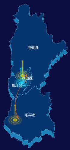 echarts景德镇市地图渲染效果实例-飞线图