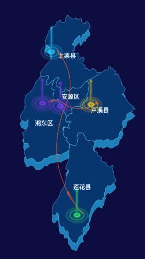 echarts萍乡市地图渲染效果实例-飞线图