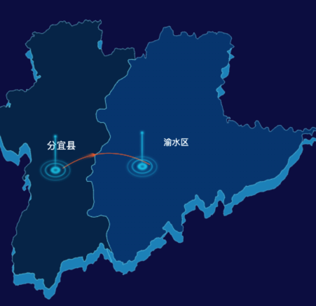 echarts新余市地图渲染效果实例-飞线图