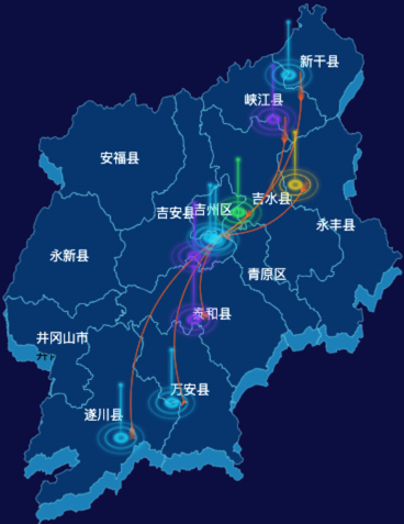 echarts吉安市地图渲染效果实例-飞线图