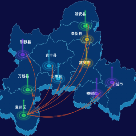 echarts宜春市地图渲染效果实例-飞线图