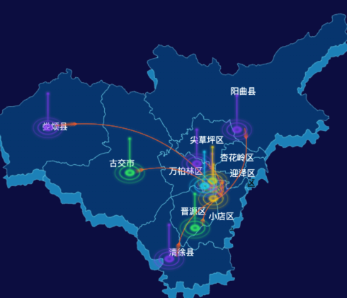 echarts太原市地图渲染效果实例-飞线图