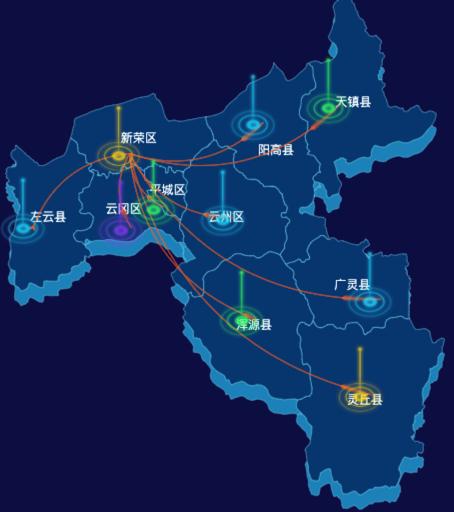 echarts大同市地图渲染效果实例-飞线图