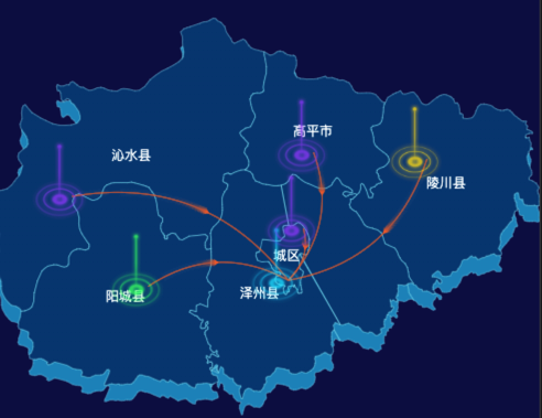 echarts晋城市地图渲染效果实例-飞线图