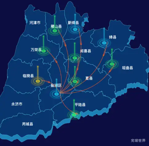 echarts运城市地图渲染效果实例-飞线图