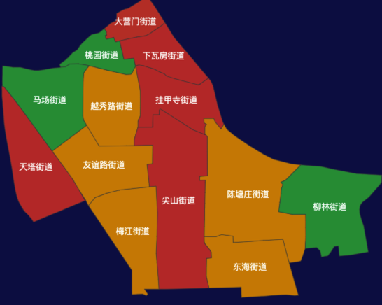 echarts天津市河西区地图定义颜色代码演示