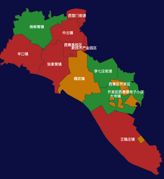天津市西青区geoJson地图渲染效果