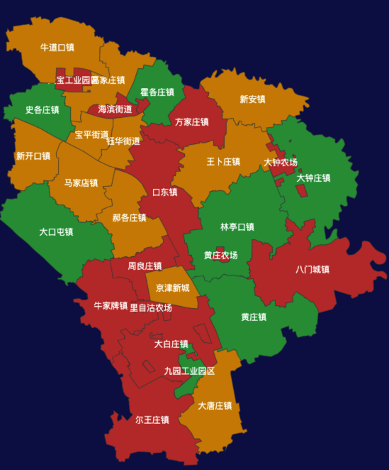 天津市宝坻区geoJson地图渲染效果