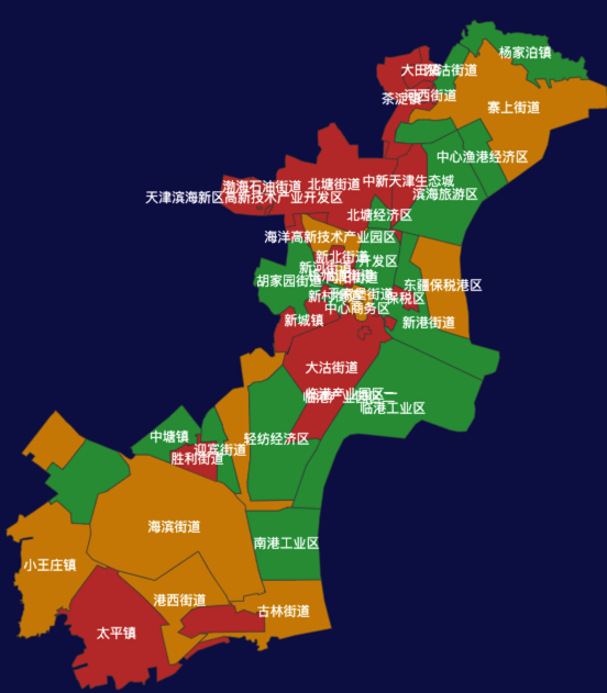 天津市滨海新区geoJson地图渲染效果