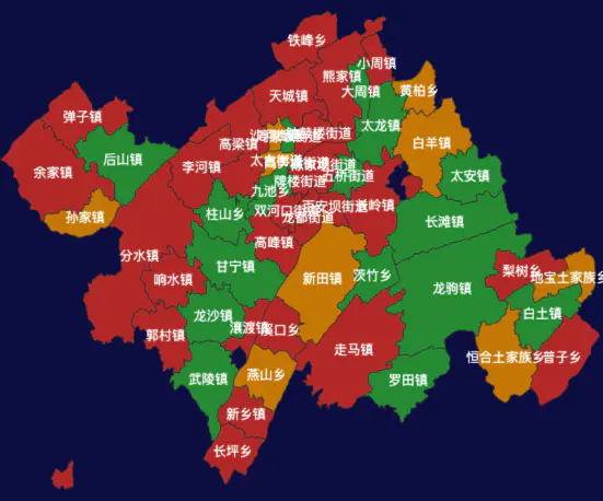 echarts重庆市万州区地图定义颜色效果实例