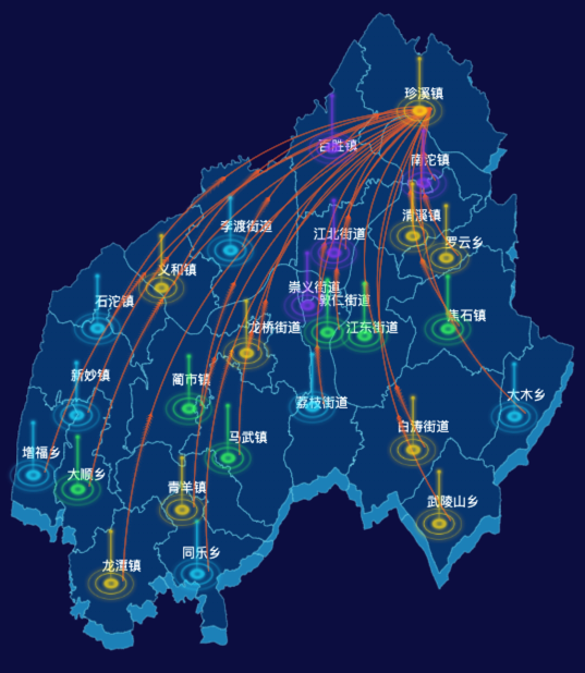 echarts重庆市涪陵区地图飞线图效果