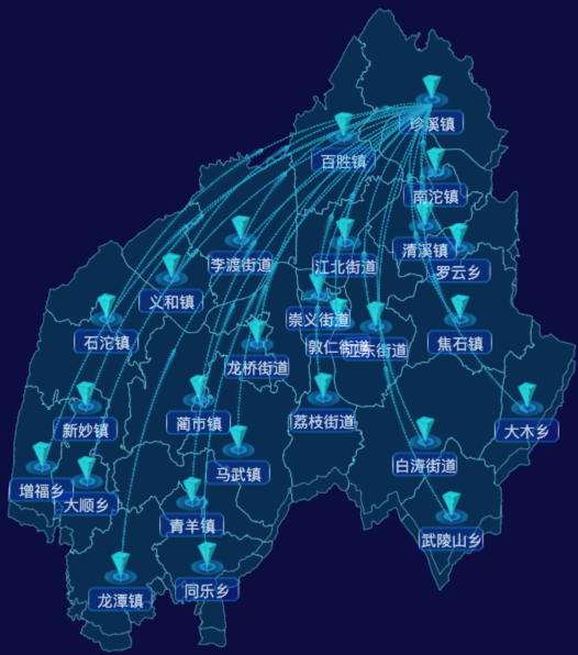 echarts重庆市涪陵区地图label样式自定义效果实例