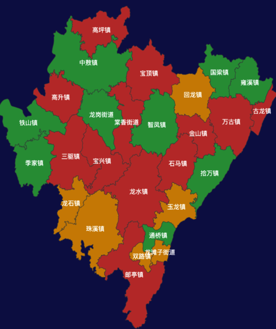 echarts重庆市大足区地图渲染效果实例