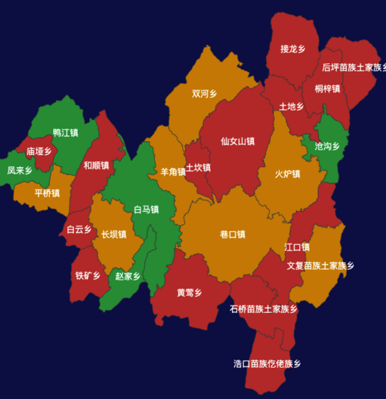echarts重庆市武隆区地图定义颜色实例代码